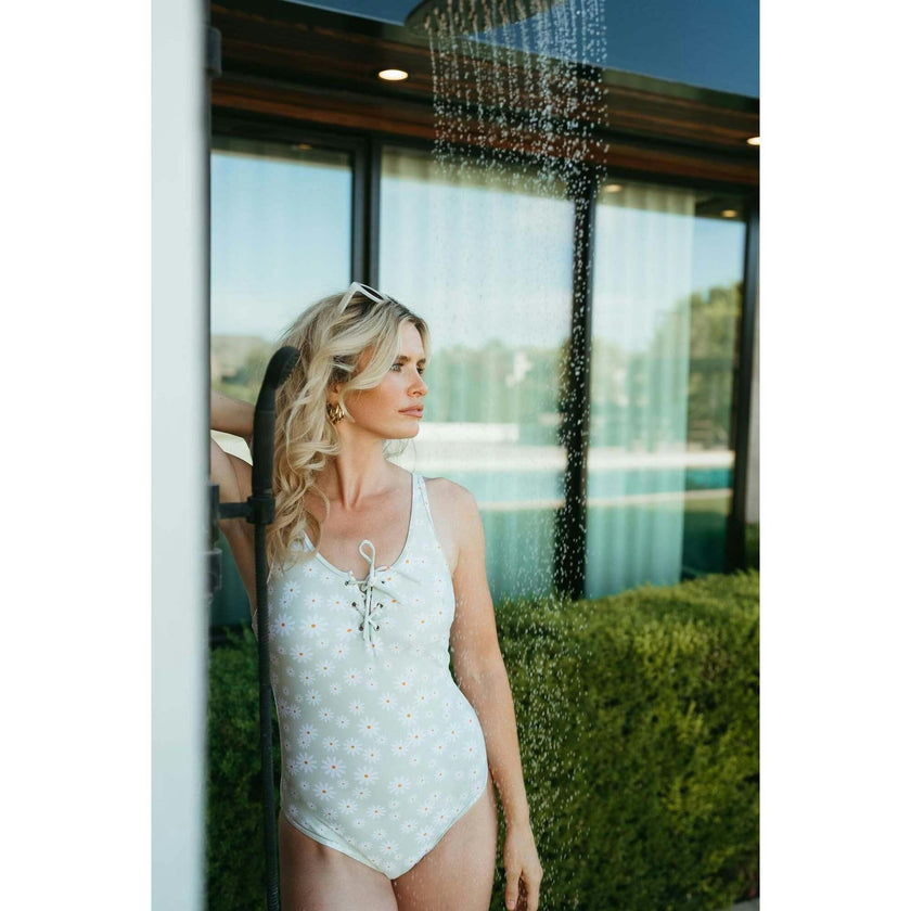 Women's Zip Up One Piece | Green Daisy