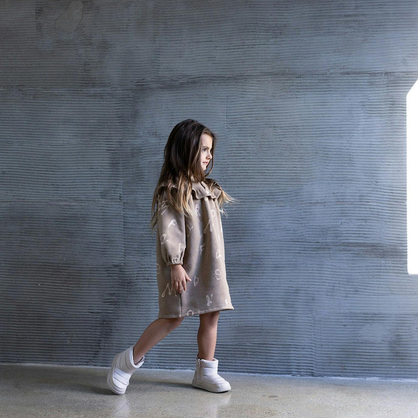Girls Terry Dress With Ruffled Yolk