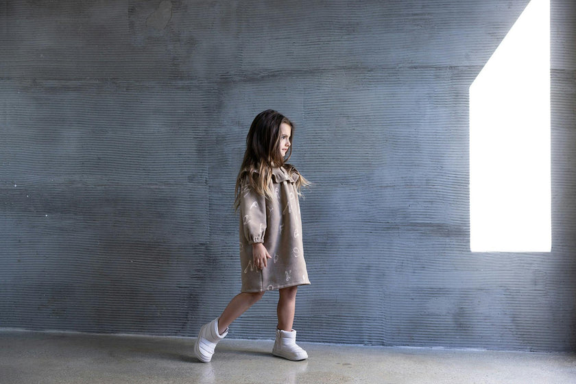 Girls Terry Dress With Ruffled Yolk