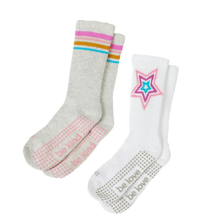 Girls 2 Pack Grip Crew Socks 4T-6T (Kiki)