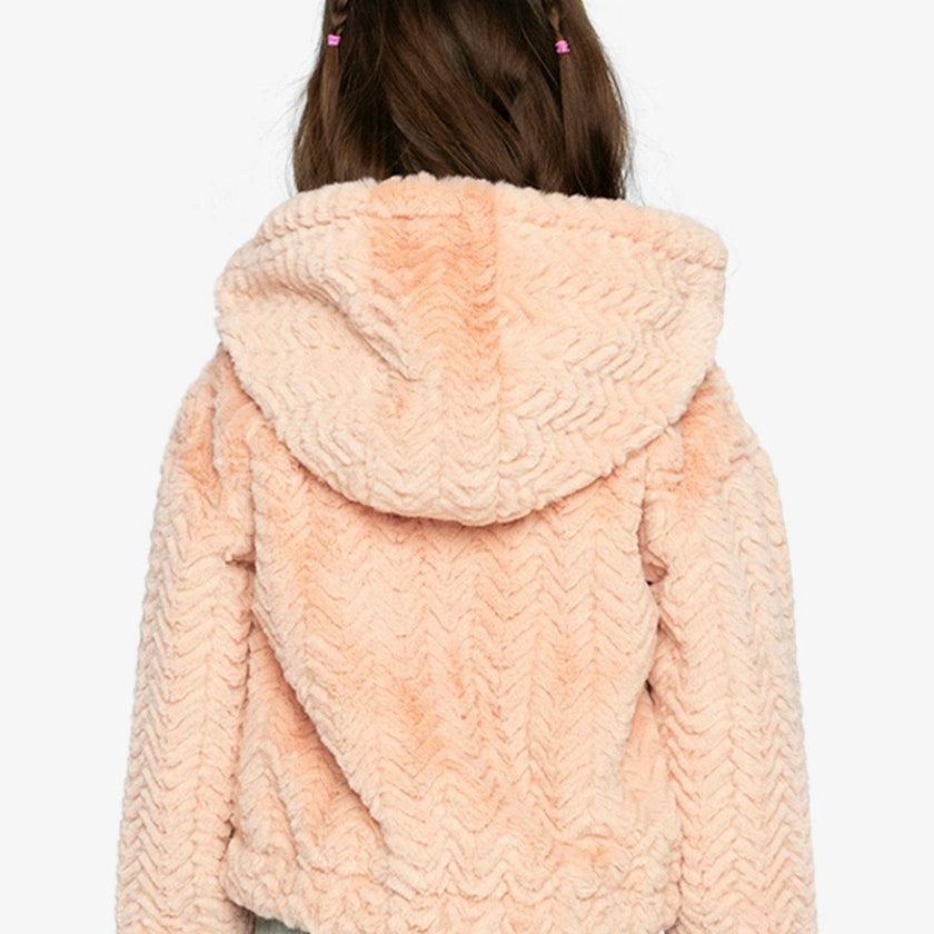 Faux Fur Hooded Cardigan Pink