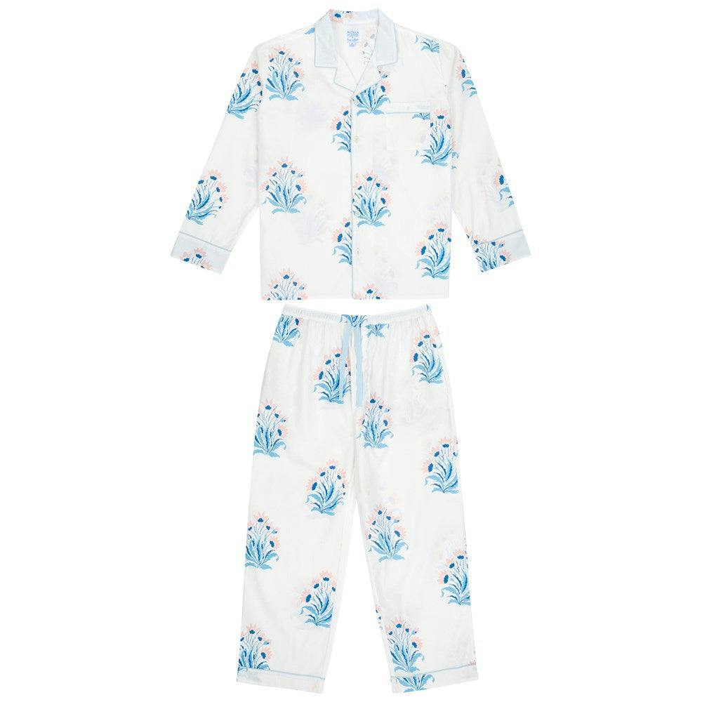 Men's Nathan Turner Hillhouse Long PJ Set - Blue Pink Organic Cotton Poplin