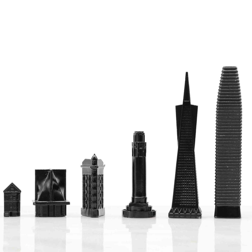 Chess Set Stainless Steel SAN FRANCISCO with Wood Map Board