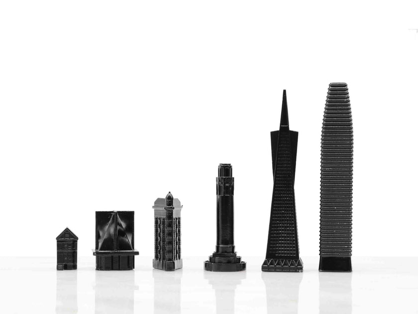 Chess Set Stainless Steel SAN FRANCISCO with Wood Map Board