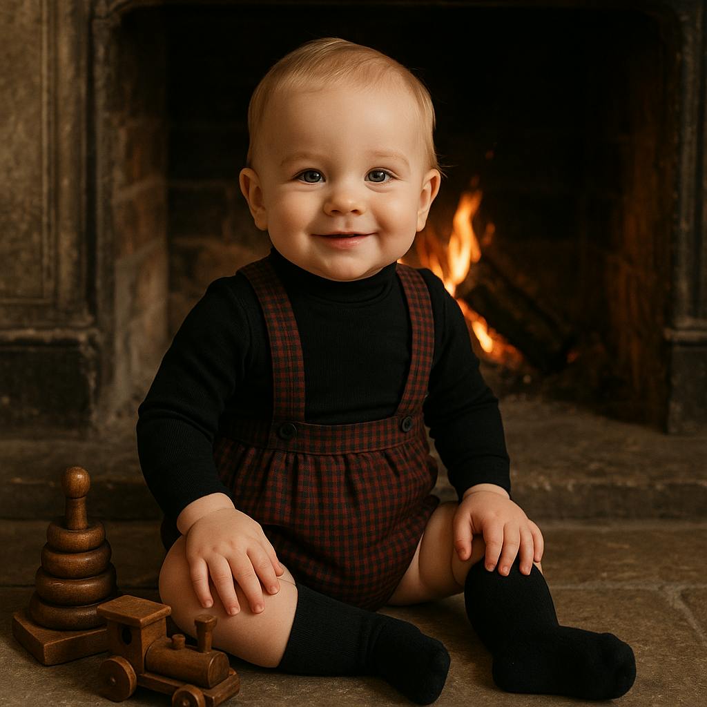 Plaid Collar Boys Overalls