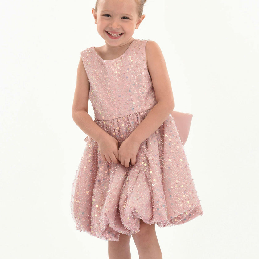 Pink Peach Ainsley Sequin Bow Dress