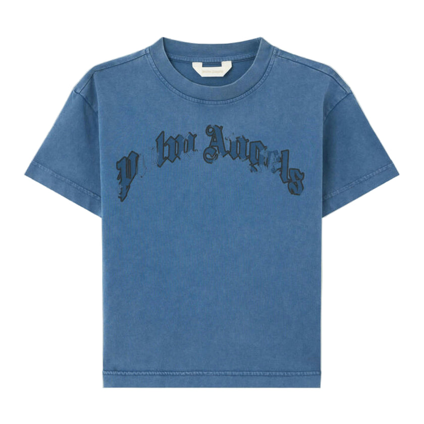 Blue Curved Logo Faded T-Shirt