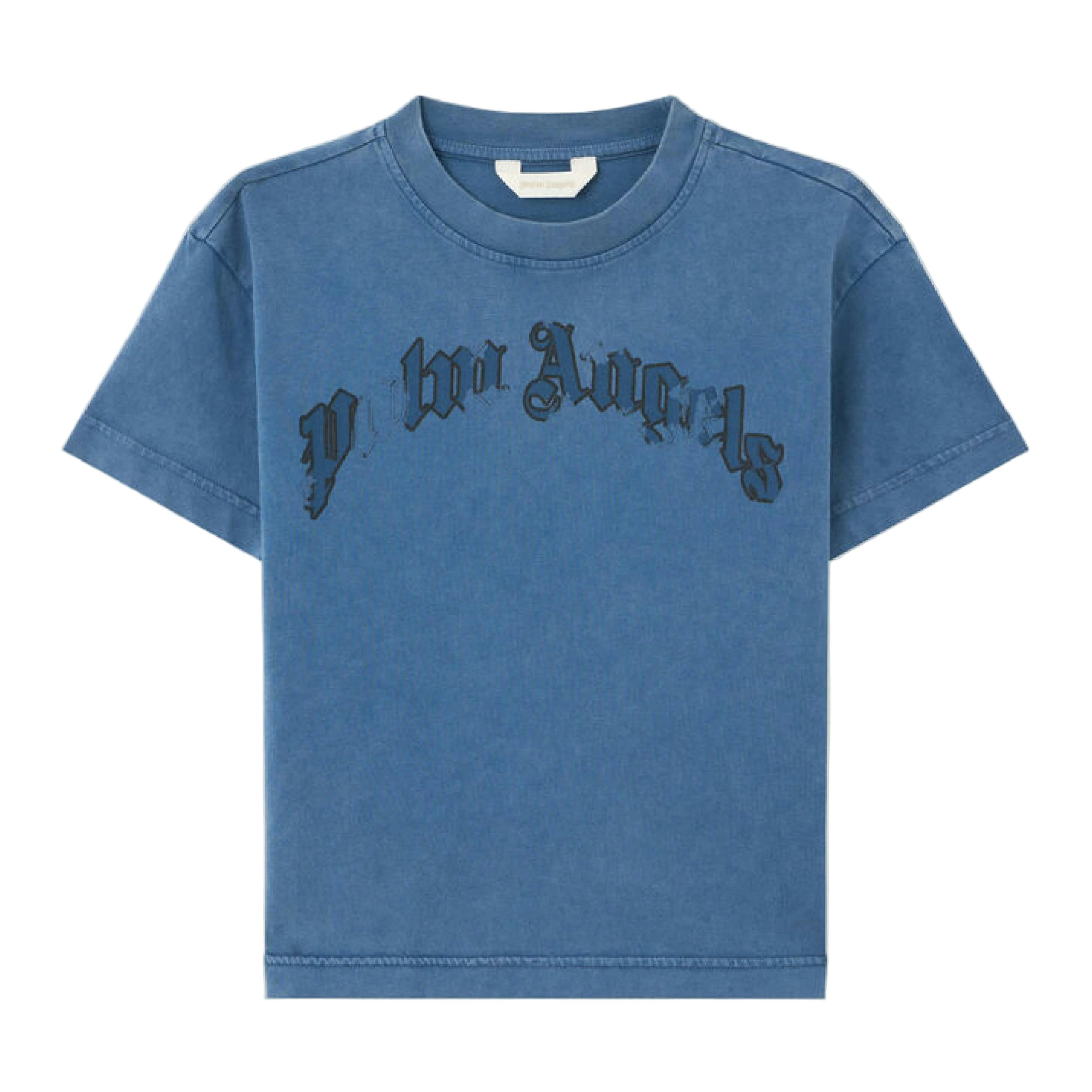 Blue Curved Logo Faded T-Shirt