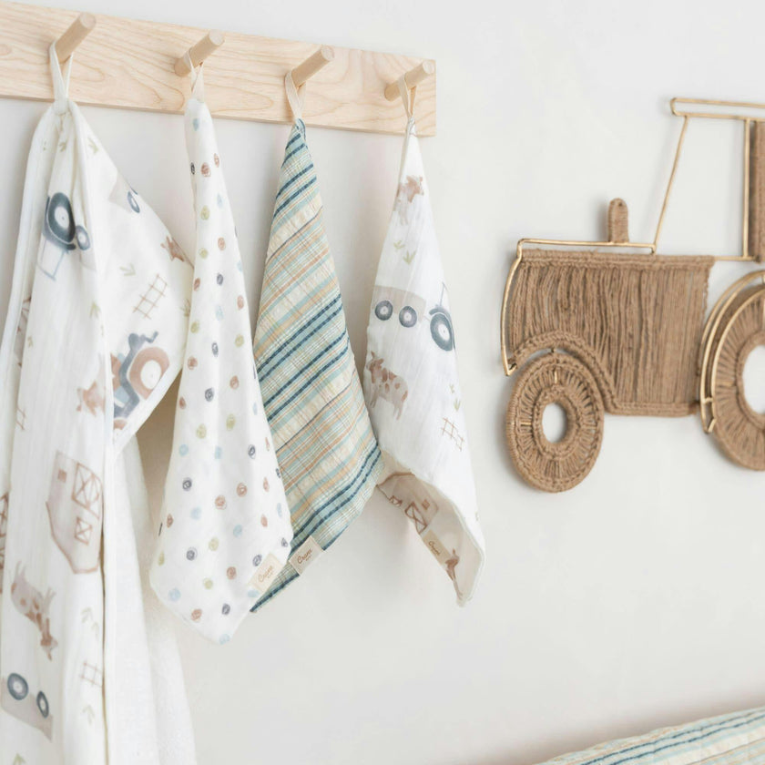 Charlie Farmhouse Tractor Baby Bath Towel & Wash Cloth Set