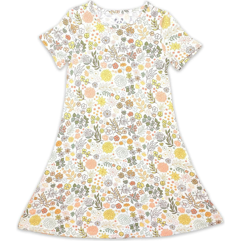 Fall Floral Bamboo Girls' Short Sleeve Dress