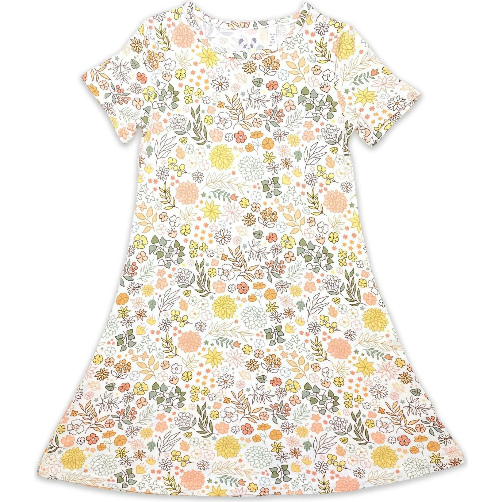 Fall Floral Bamboo Girls' Short Sleeve Dress