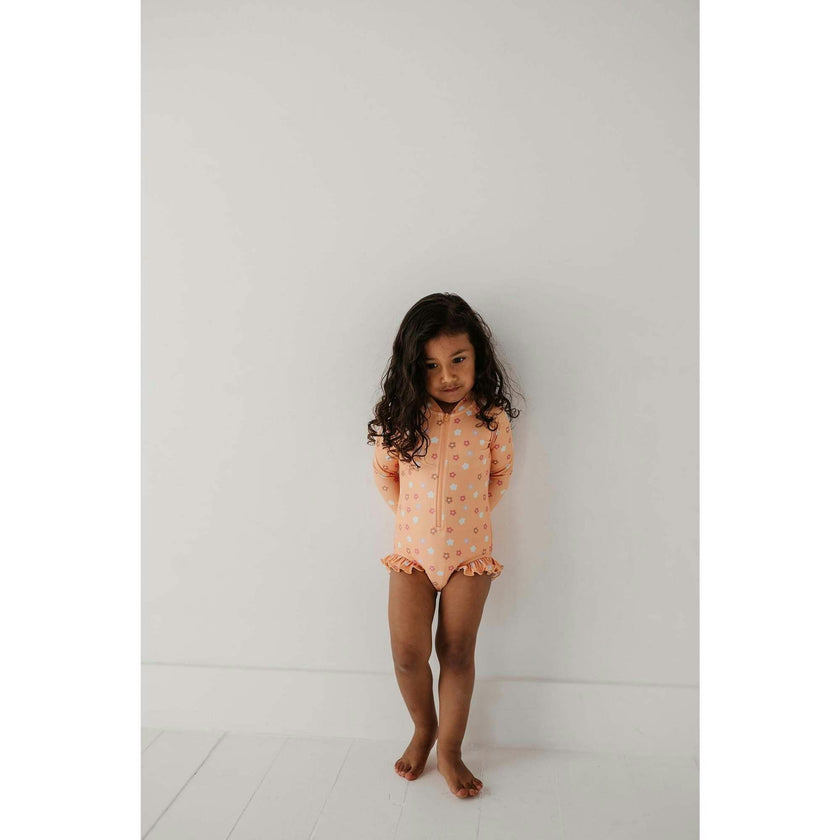 Girl's One-Piece Ruffle Rash Guard Swimsuit