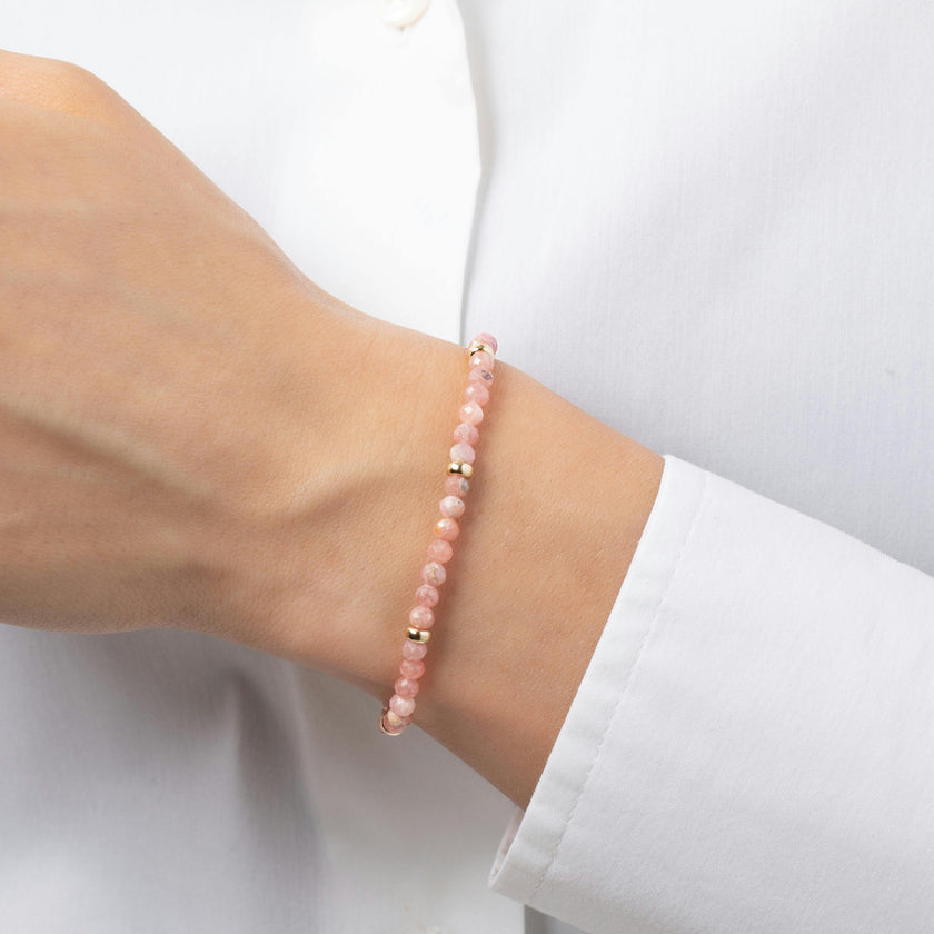 14K Gold Pink Rhodochrosite Segment Bead Bracelet