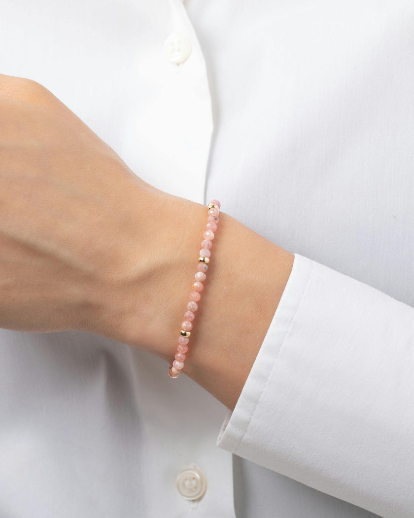 14K Gold Pink Rhodochrosite Segment Bead Bracelet