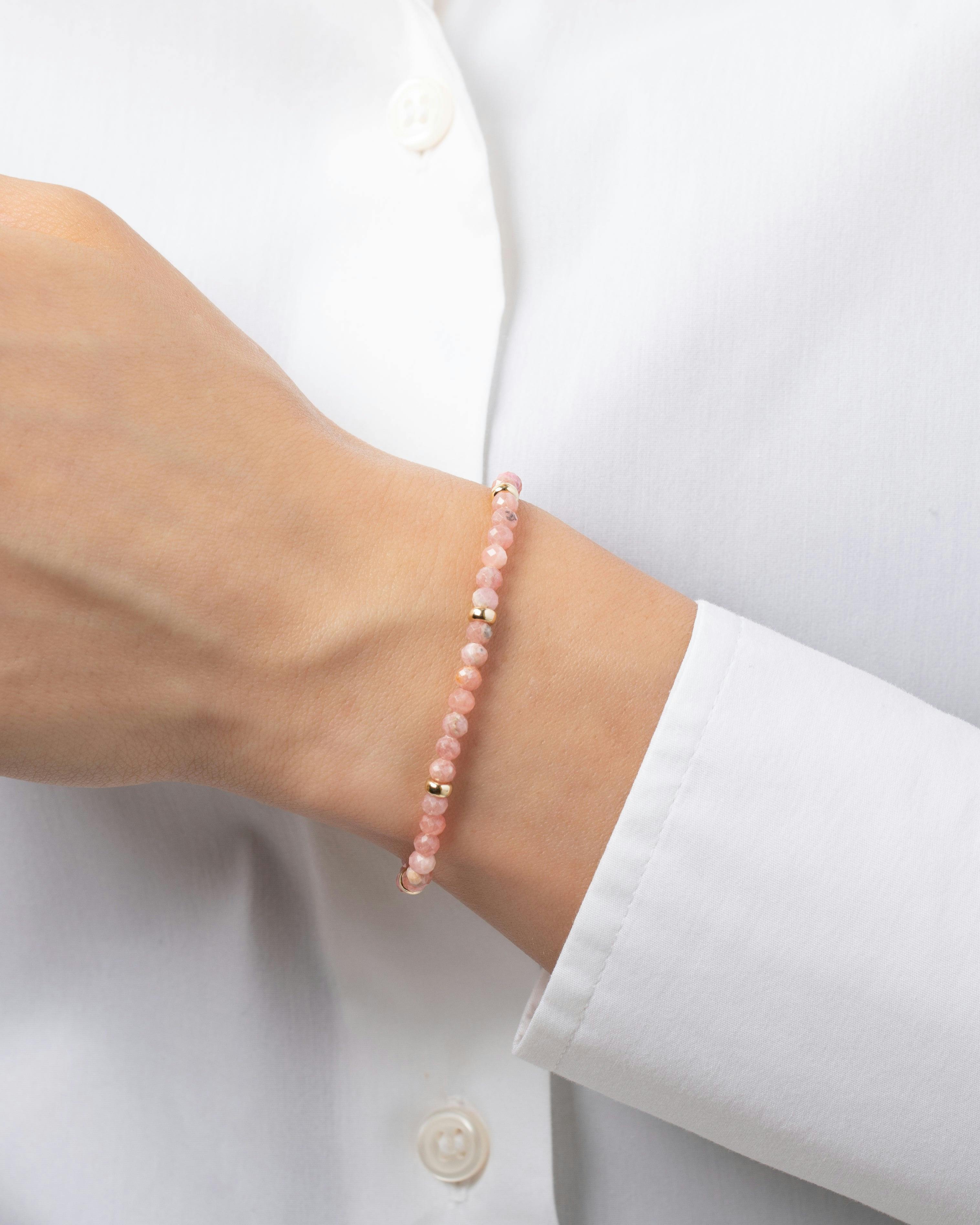 14K Gold Pink Rhodochrosite Segment Bead Bracelet