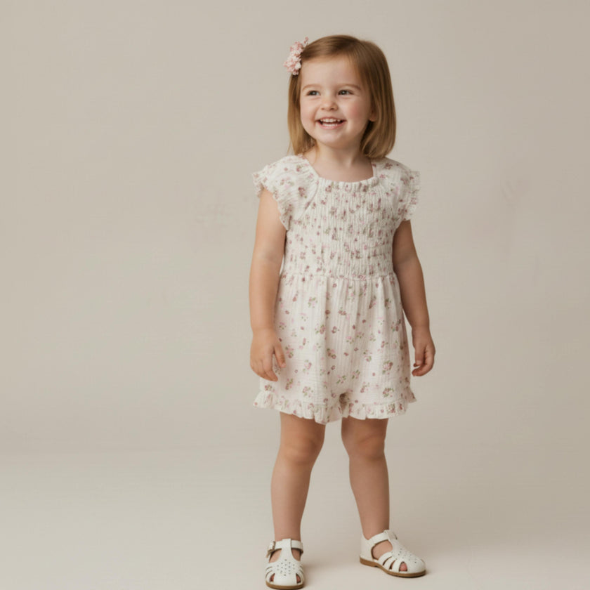 Organic Smocked Jumpsuit - Blush Floral