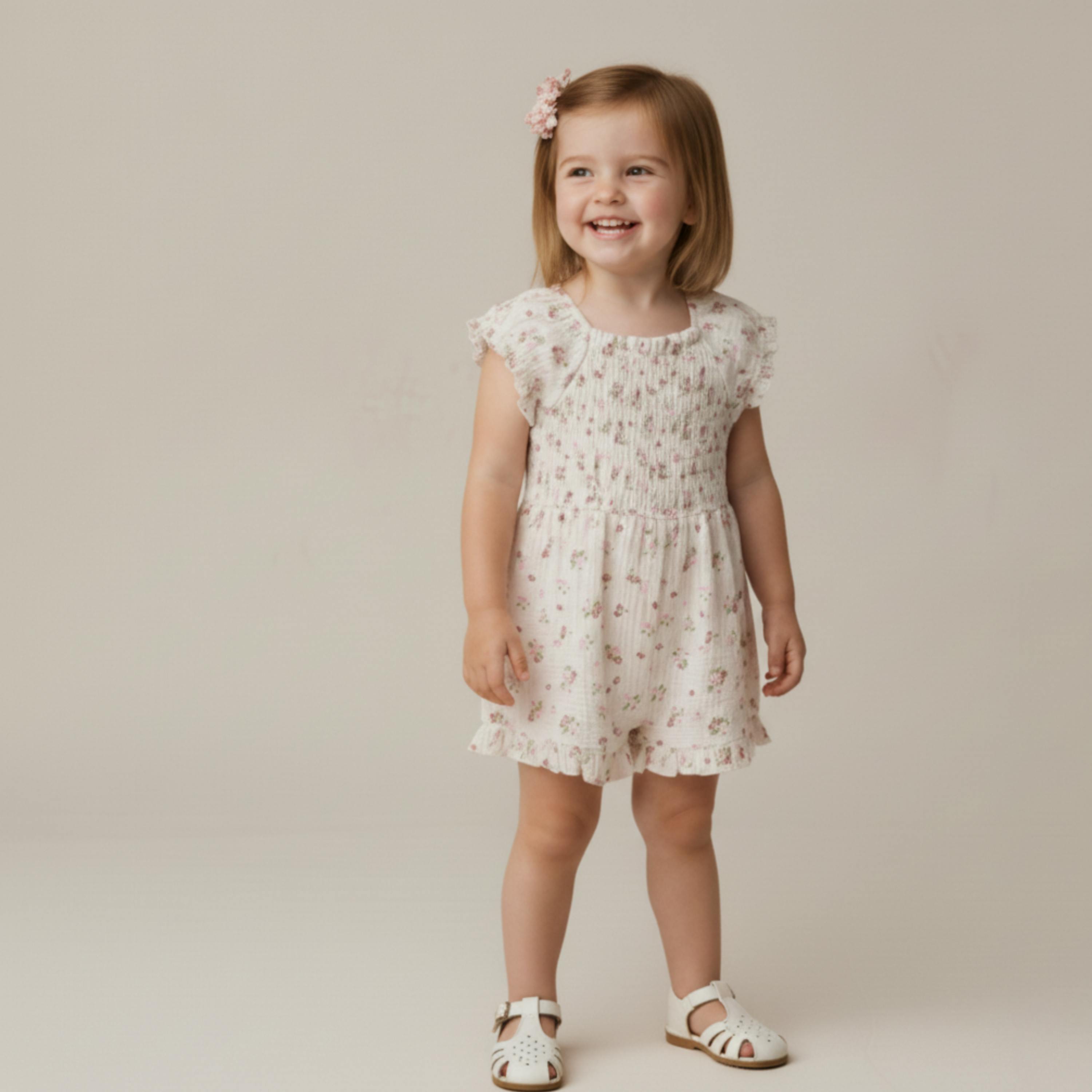 Organic Smocked Jumpsuit - Blush Floral