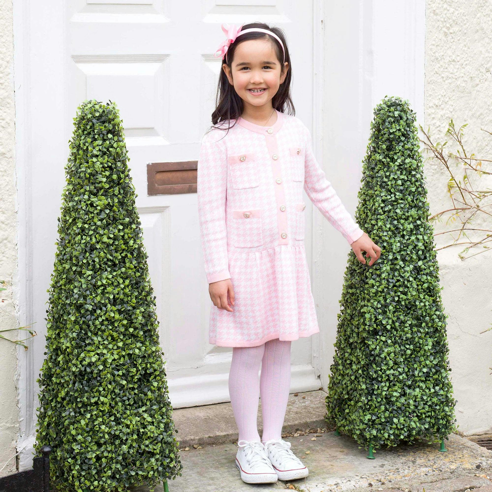 Pink Houndstooth Knit Dress