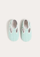 Lucas Check T-Bar Pram Shoes in Green (17-20EU)