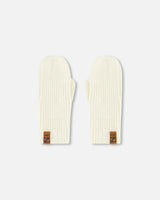 Ribbed Knit Mittens Off White