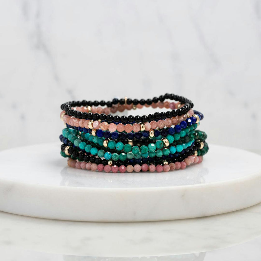 14K Gold Blue Lapis Segment Bead Bracelet