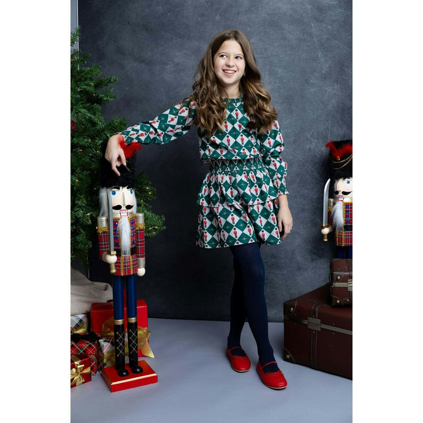 Nutcracker Checks Tiered Long Sleeves Dress