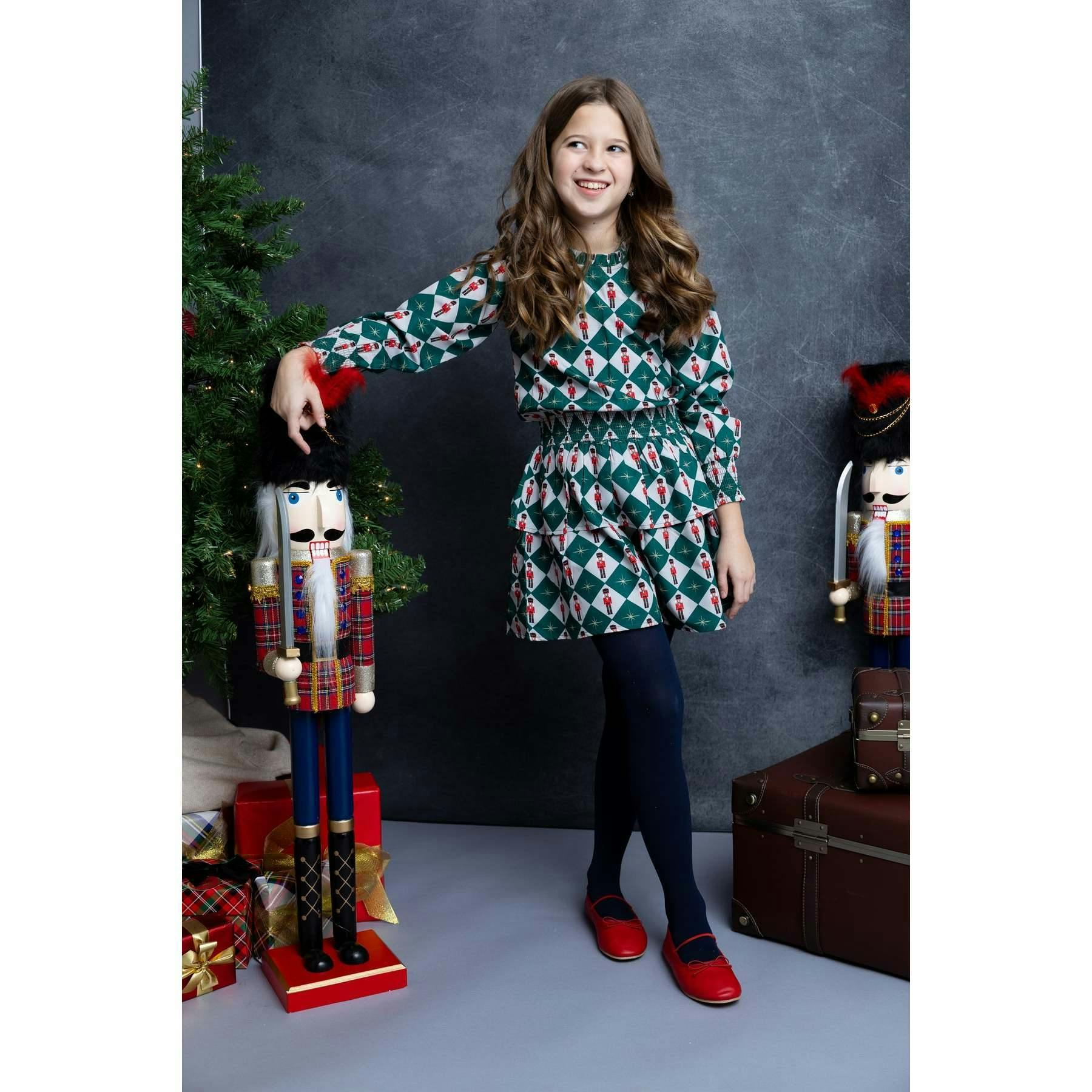 Nutcracker Checks Tiered Tween Long Sleeves Dress
