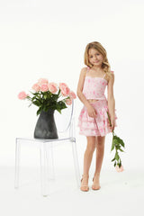 Gemma Vintage Rose Ballet Pink With Pink Lace Satin Smocked Ruffle Mini Skirt