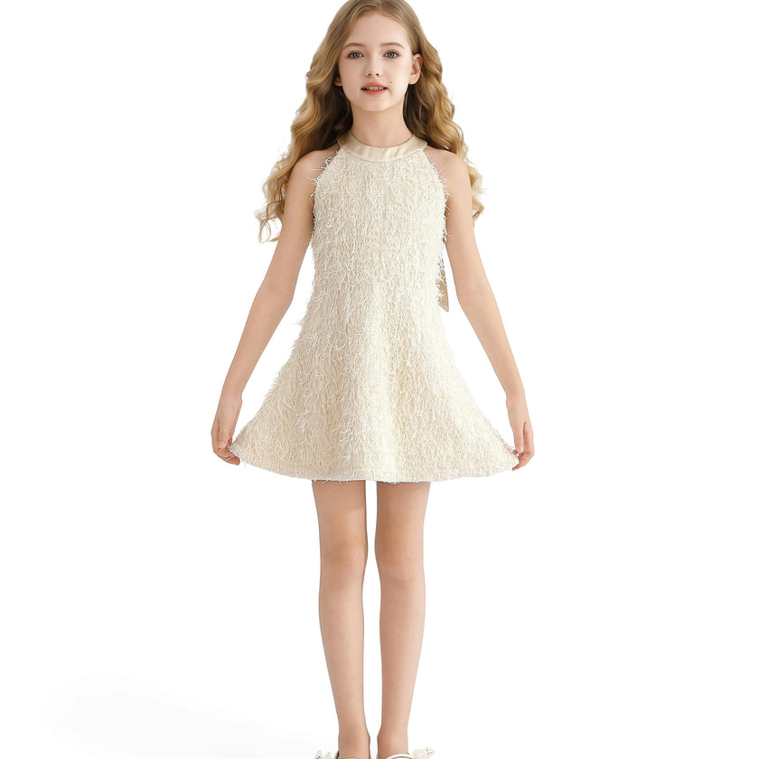 Cream Rosette Ribbon-Back Dress