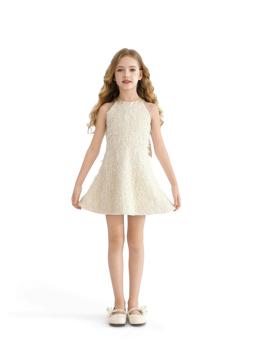 Cream Rosette Ribbon-Back Dress