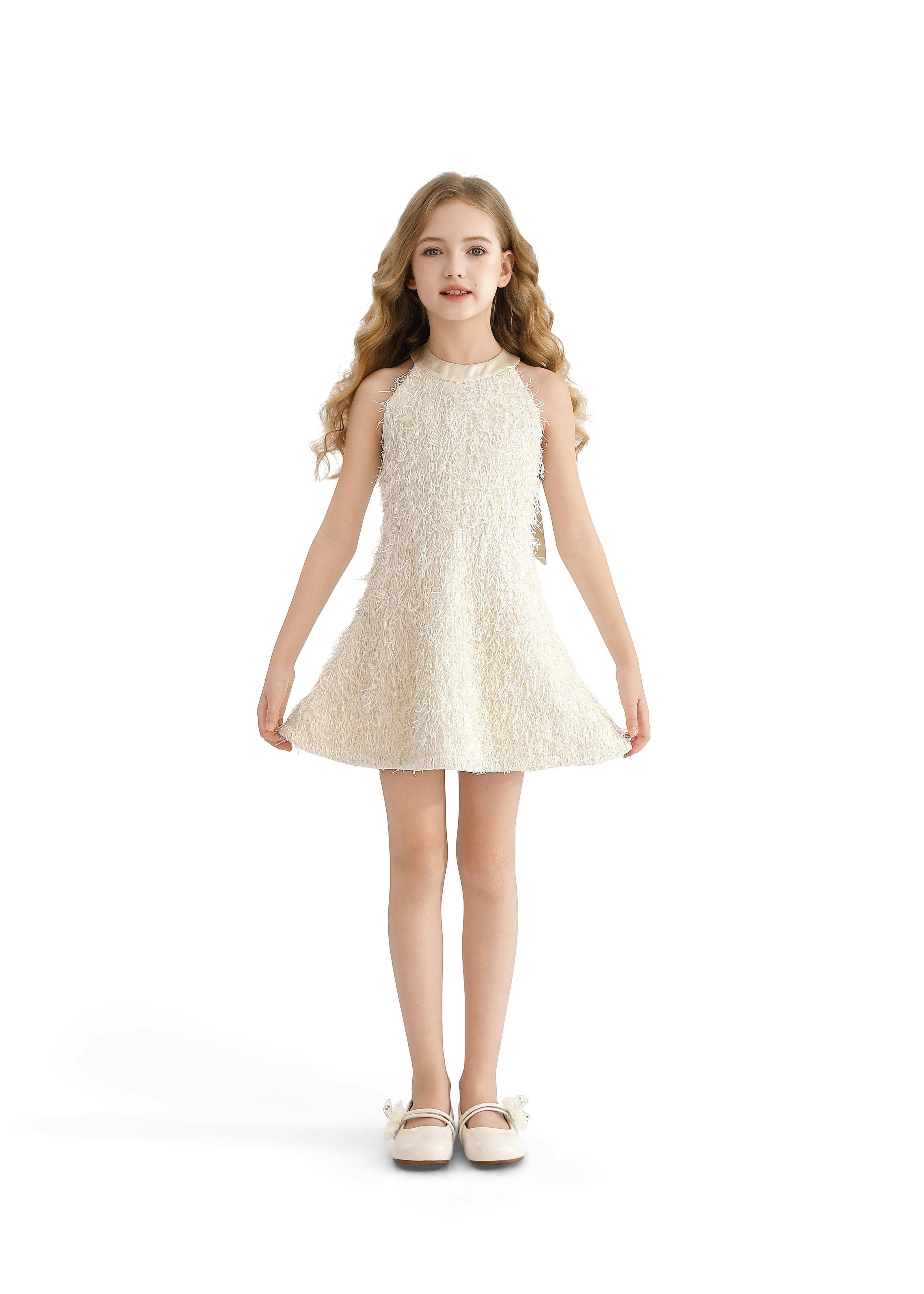 Cream Rosette Ribbon-Back Dress