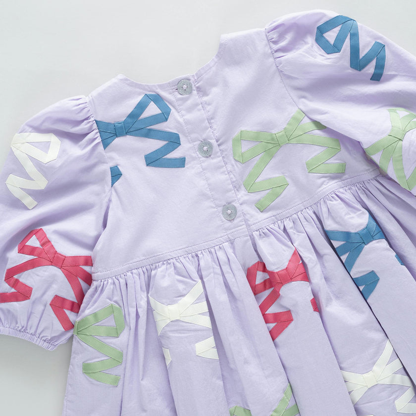 Girls Brooke Dress - Lavender Multi Bow Applique