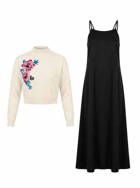 Cropped Embroidered Sweater-Copper Tencel Jumper Combo