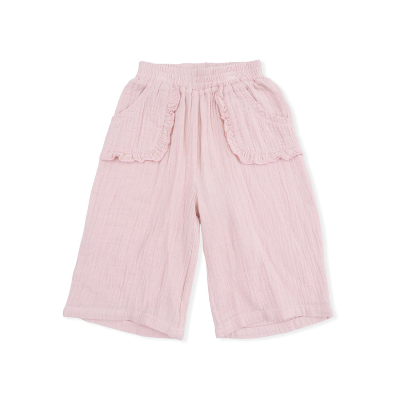 Solid Muslin Lotus - Wide Leg Pant with Ruffle Pocket