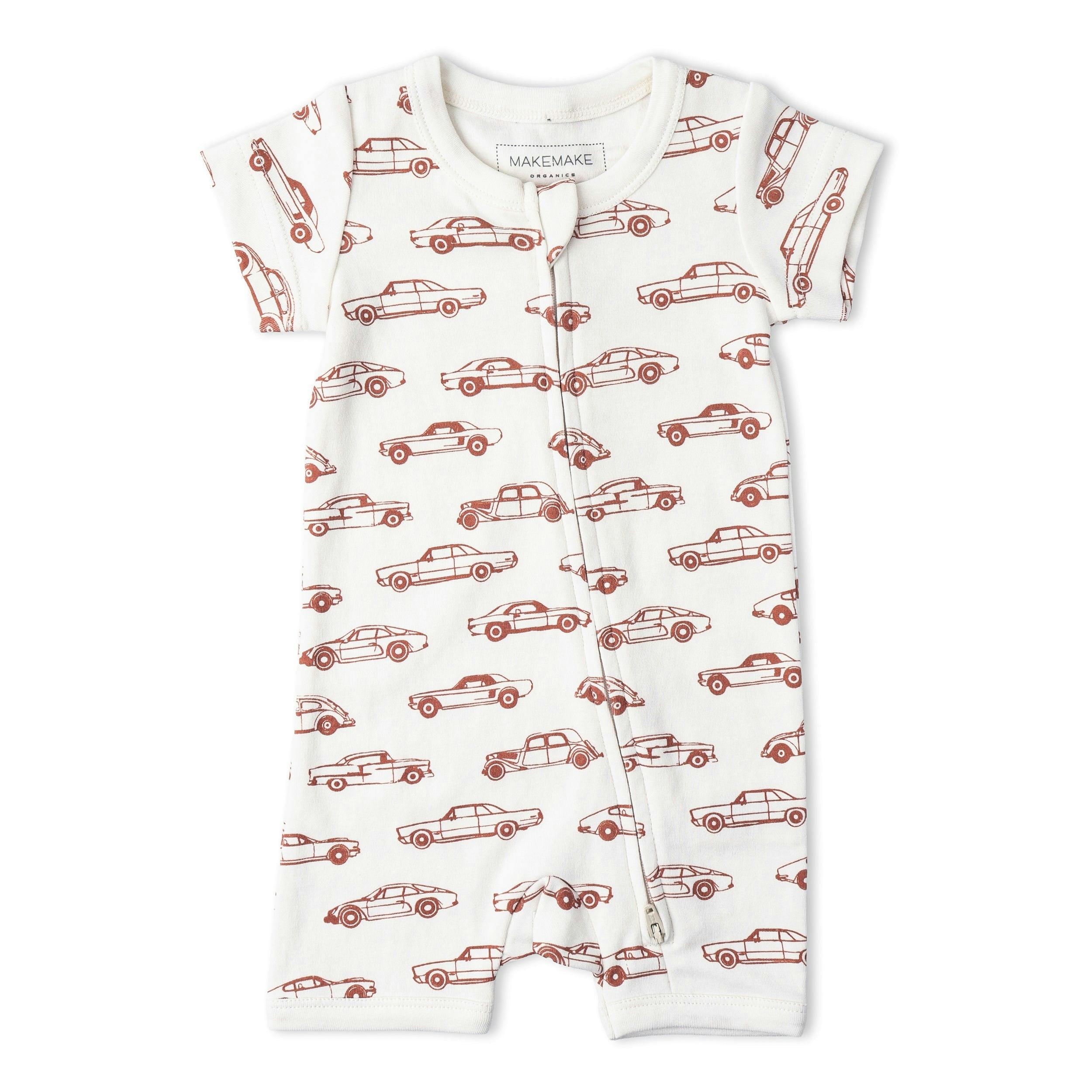 Organic Short Zip Romper - Cars