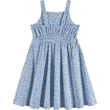 Tween Girls Floral Printed Dress W. Back Cutout | Blue Floral