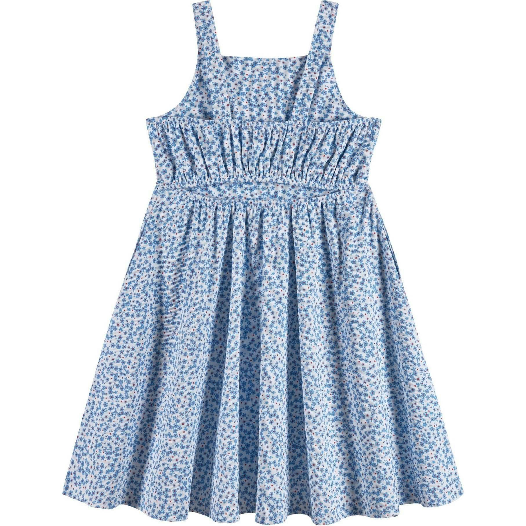 Tween Girls Floral Printed Dress W. Back Cutout | Blue Floral