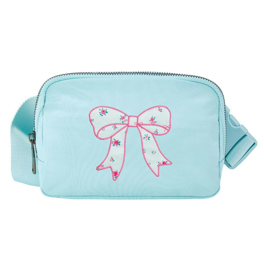 Sky Blue Floral Bow Patch Belt Bag