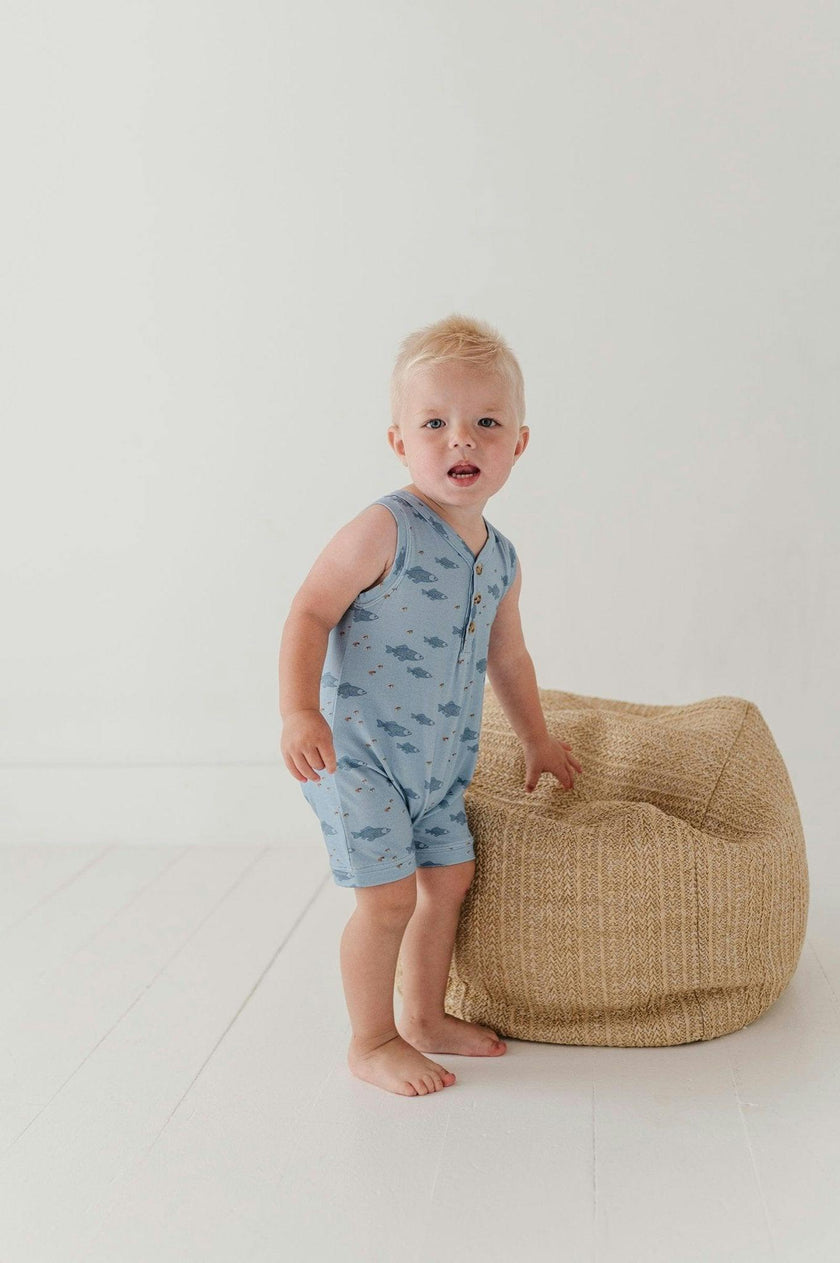 Baby Boy Sleeveless Romper in Fish