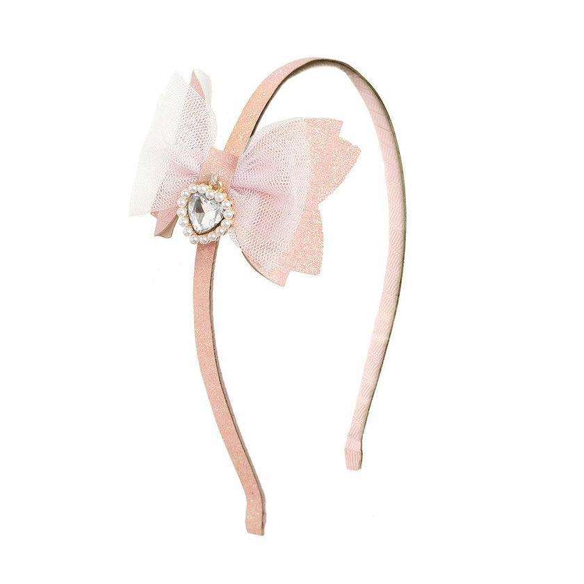 Heart Charm Glitter Bow Headband