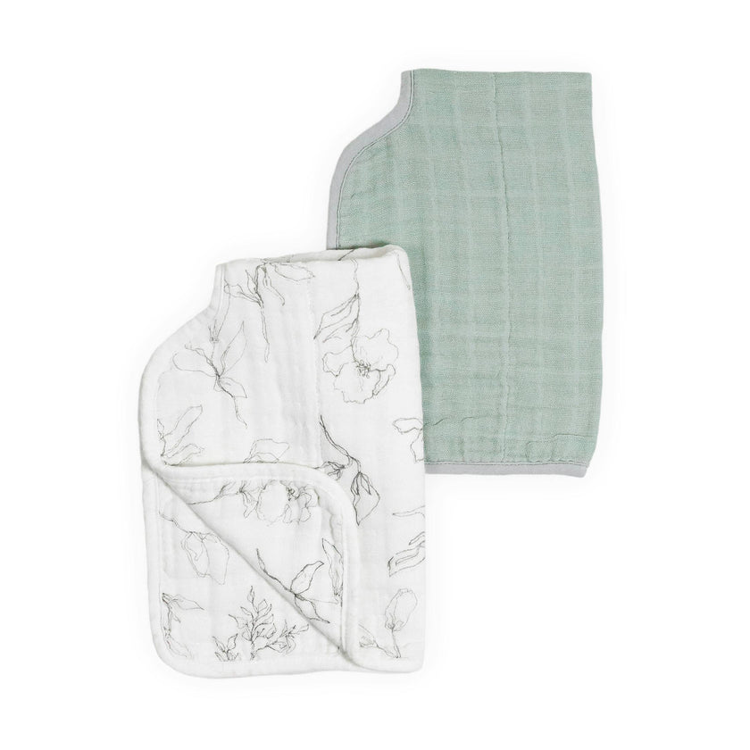 Organic Cotton Muslin Burp Cloth 2 Pack - Pencil Floral + White Sage