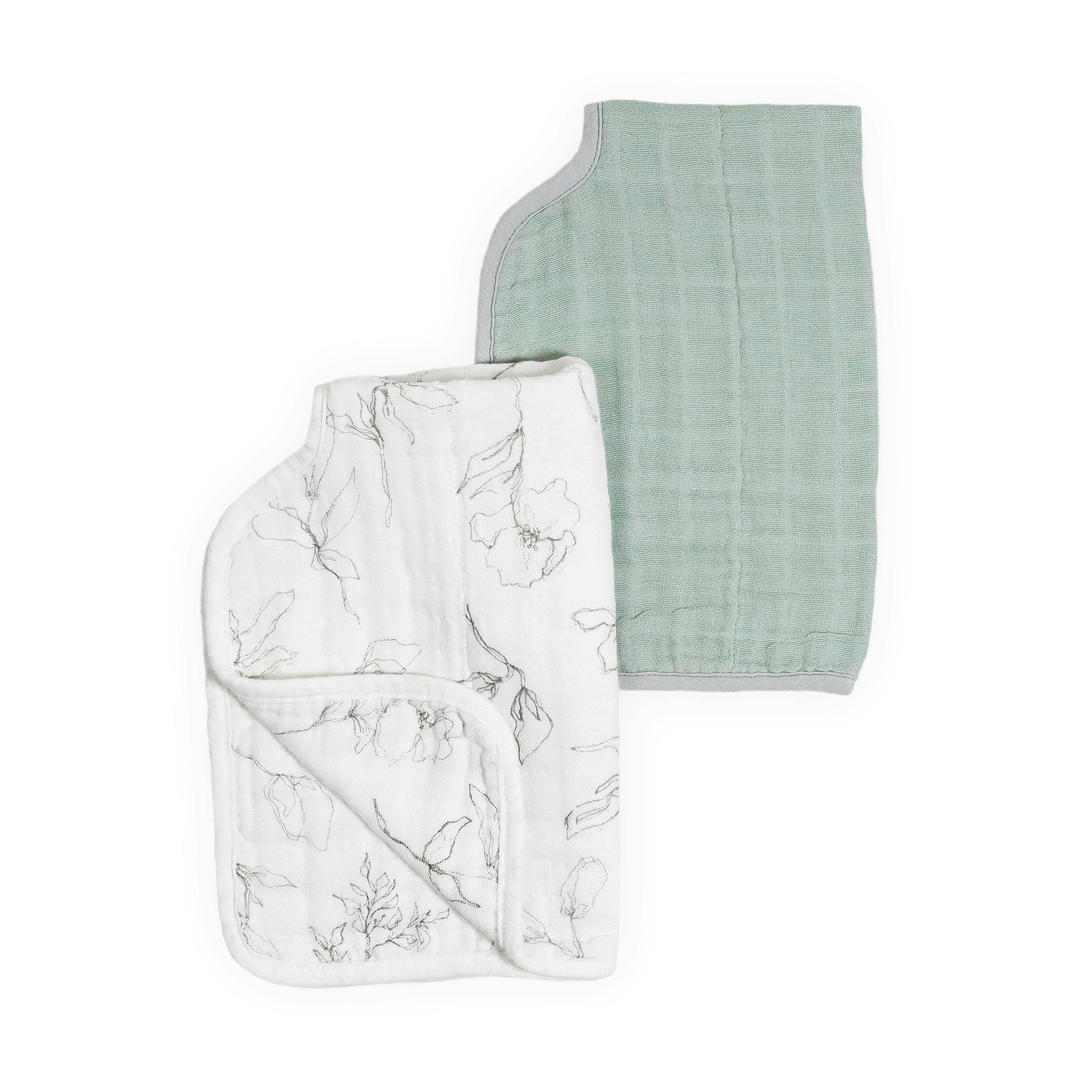 Organic Cotton Muslin Burp Cloth 2 Pack - Pencil Floral + White Sage
