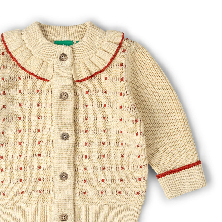 Oatmeal Frill Snuggly Knitted Cardigan, Cream