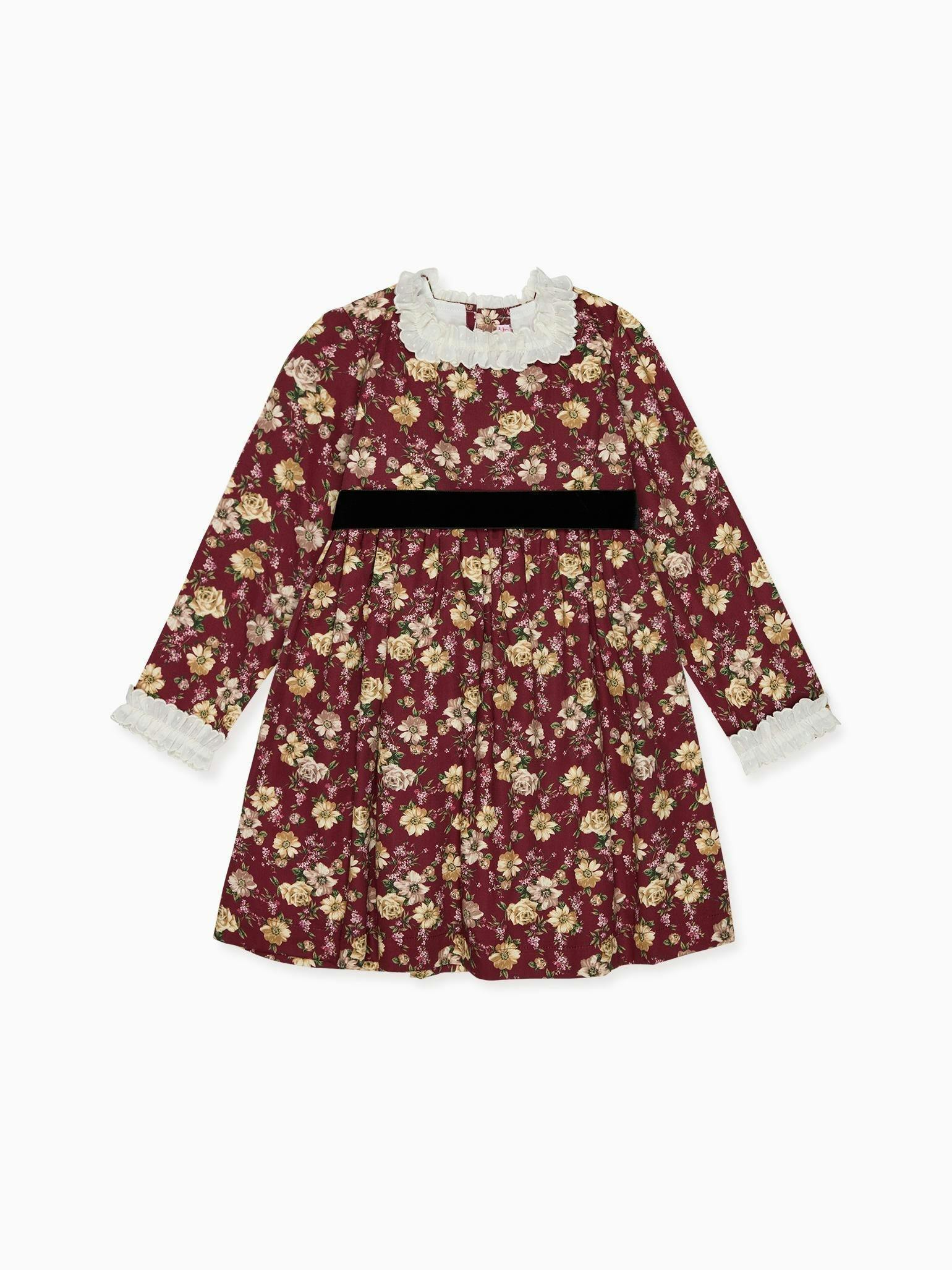 Burgundy Floral Silas Girl Dress