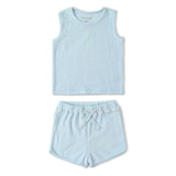 Organic Sleeveless Tee & Shorts Set - Light Blue