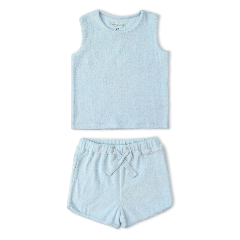 Organic Sleeveless Tee & Shorts Set - Light Blue