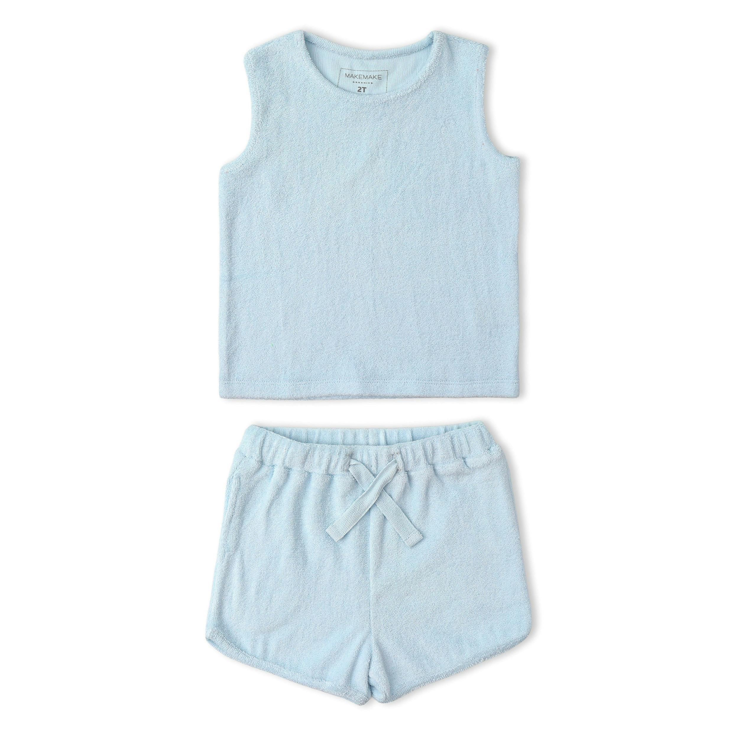 Organic Sleeveless Tee & Shorts Set - Light Blue