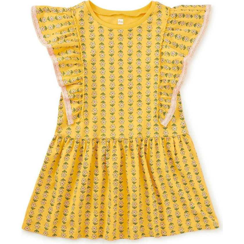 Crochet Trim Ruffle Dress, Yellow
