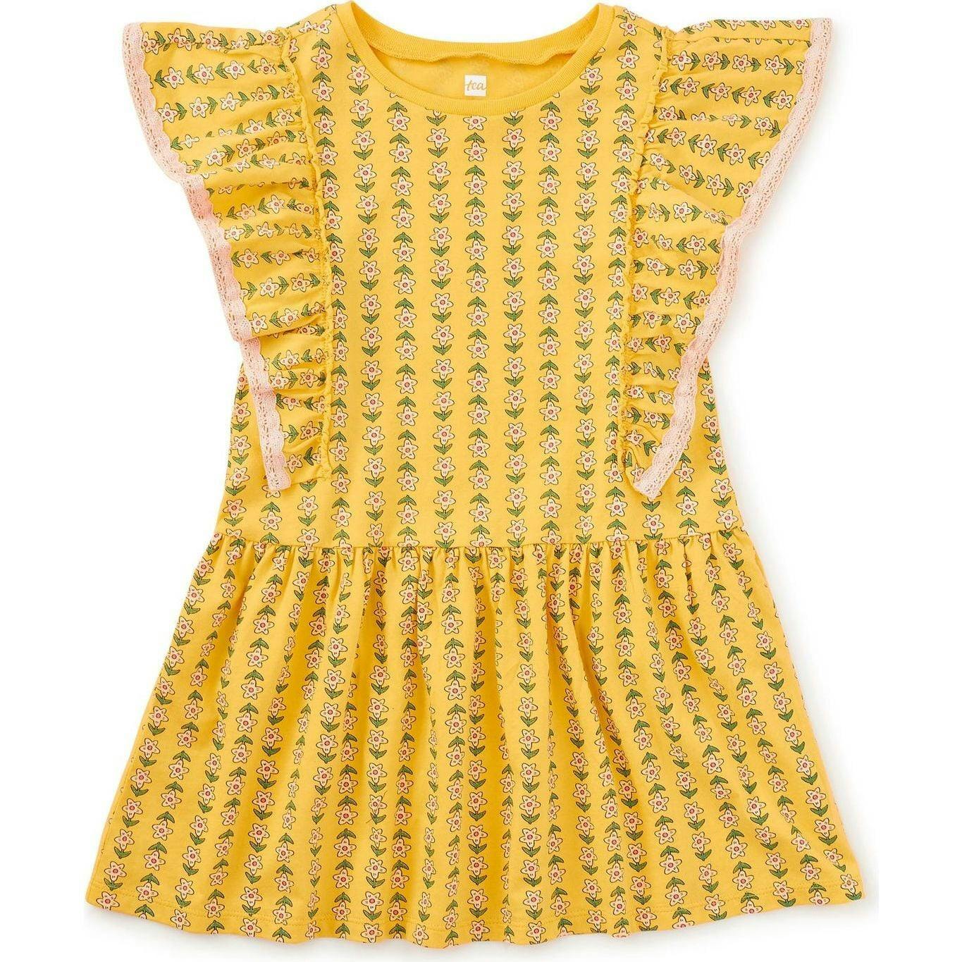 Crochet Trim Ruffle Dress, Yellow