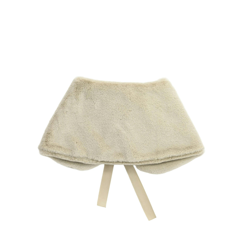 Beige Ribbon-Tie Faux Fur Collar